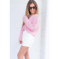 Light Pink Big Flower Hollowed Knit Drop Shoulder Sweater