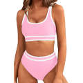 Pink Contrast Trimmed U Neck High Waist Bikini