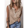 Light French Beige Contrast Stitching Exposed Seam Henley Tank Top