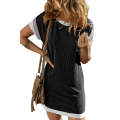 Black Textured Colorblock Edge Patched Pocket T Shirt Dress