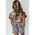 Pink Ricrac Floral Tiered Short Sleeve Blouse