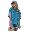 Blue Stripe Colorblock Patchwork Baggy T Shirt