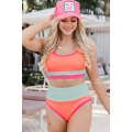 Grapefruit Orange Color Block High Waisted Sexy Bikini Set