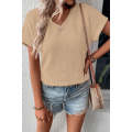 Oatmeal Textured Knit Button Back Cuffed Sleeve Tee
