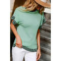 Mint Green Contrast Trim Round Neck Batwing Sleeve Knitted Top