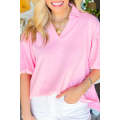 Pink Pearl Studded Puff Sleeve Collared Top