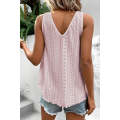 Apricot Pink Lace Crochet Splicing V Neck Loose Fit Tank Top