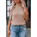 Oatmeal Solid Color Turtleneck Knit Tank Top