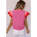 Bright Pink Contrast Flutter Sleeves Knitted Sweater T Shirt