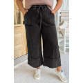 Black Plus Mineral Wash Exposed Seam Wide Leg Cropped Pants