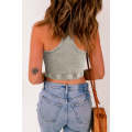 Light Grey Ribbed Mineral Wash Racerback Cropped Tank Top