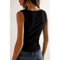 Black Ribbed Exposed Seam Cropped Tank Top