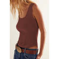 Coffee Ribbed Exposed Seam Cropped Tank Top