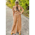 Clay Pleated Bubble Sleeve Top and Wide Leg Pants Set