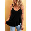 Black Exposed Seam Detail Double Straps Tank Top