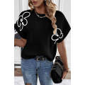 Black Flower Embroidery Sweater Tee