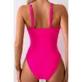 Pink Two Tone Colorblock Crossed Neck Hollowed Monokini