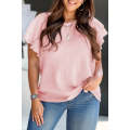 Light Pink Plus Size Crinkle Textured Ruffle Sleeve Top