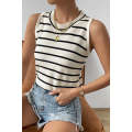 White Striped Round Neck Sweater Vest