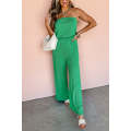 Sea Green Ribbed Strapless Wide Leg Jumpsuit