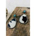 Black Cow Print Turquoise Drop Earrings
