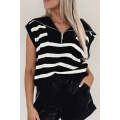 Black Stripe Zipped Collar Knit Sweater Tank