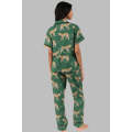 Green Cheetah Print Short Sleeve Shirt and Pants Pajama Set
