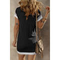 Black Textured Colorblock Edge Patched Pocket T Shirt Dress