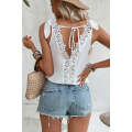 White Lace Splicing Knotted Backless V Neck Tank Top