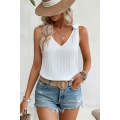 White Lace Splicing Knotted Backless V Neck Tank Top