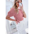Pink Cable Knit Mixed Textured Short Sleeve Sweater