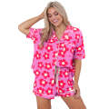 Pink Flower Print Short Sleeve Shirt Pajamas Set