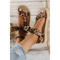 Brown Leopard Pattern Bow Decor Thick Sole Sandals