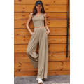 Parchment Textured Sleeveless Crop Top and Wide Leg Pants Outfit