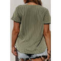 Meadow Mist Green Plus Size Corded V Neck Patch Pocket Tee