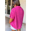 Rose Red Checkered Textured Short Sleeve Plus Shirt