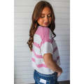 Pink Stripe Dropped Short Sleeve Lightweight Knitted Top