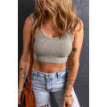Light Grey Stretchy Knitted Sleeveless U Neck Crop Top