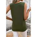 Jungle Green Solid Color Distressed Holes Crew Neck Tank Top