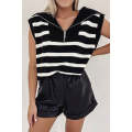 Black Stripe Zipped Collar Knit Sweater Tank