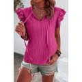 Rose Red Textured Ruffled Sleeve V Neck Top