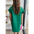 Bright Green Shirred Ruffle Sleeve Button Up Short Dress