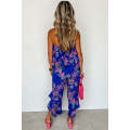 Blue Mix Tropical Print Strapless Ruffled Jumpsuit