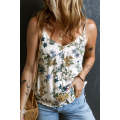 Beige Floral Buttoned Spaghetti Straps Tank Top