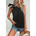 Black Textured Bowknot One Shoulder Tank Top