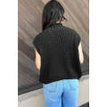 Black Solid Color Cable Knit High Neck Sweater Vest