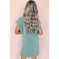 Aruba Blue Textured Ruffled Flutter Sleeve Mini Dress