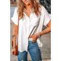 White Chest Pocket Buttoned Rolled Short Sleeve Shirt