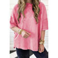 Strawberry Pink Mineral Wash Drop Sleeve Patchwork Plus Tee