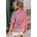 Rose Plus Floral Print Frilly Neck Puff Sleeve Blouse
